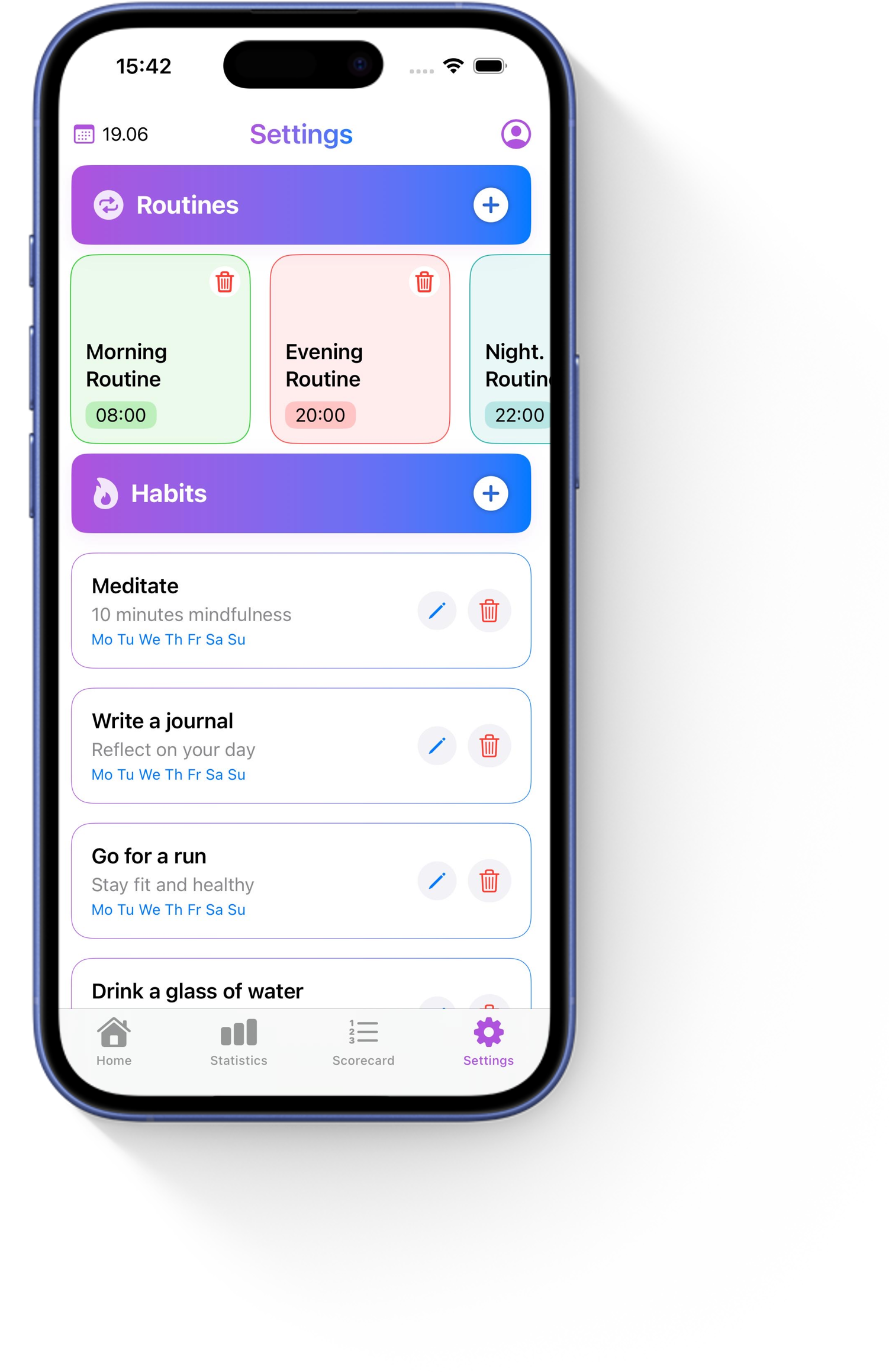 Settings screen